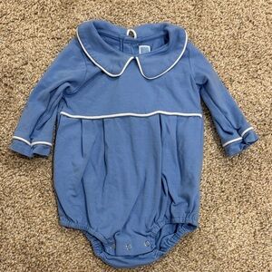 Blue Long-Sleeve Infant One-Piece with White Piping